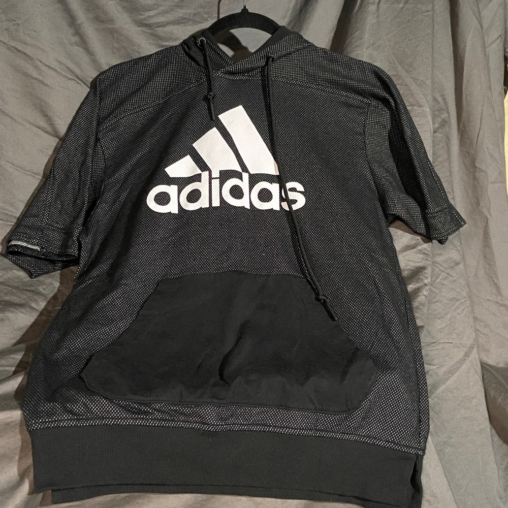 Adidas Black and White Short-Sleeve Hoodie
